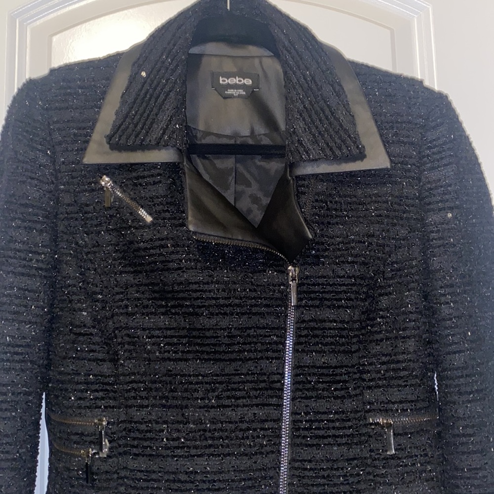 Bebe tweed and leather jacket